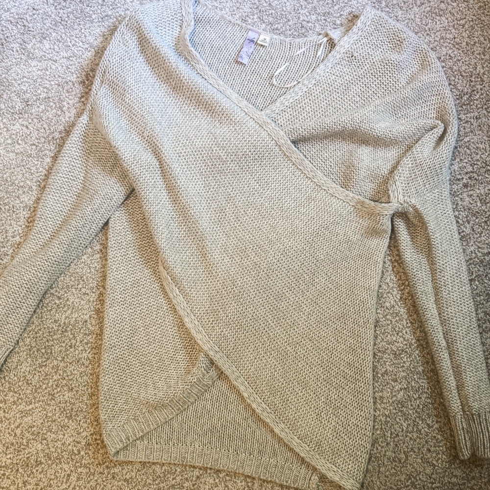 Cream V-Neck Sweater with Wrap Front